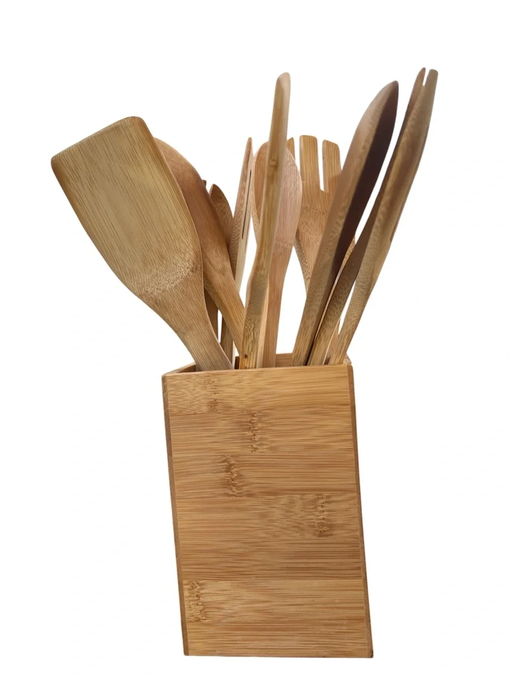 Bamboo Cooking Utensil 11 pcs Set with Holder - Natural Beige
